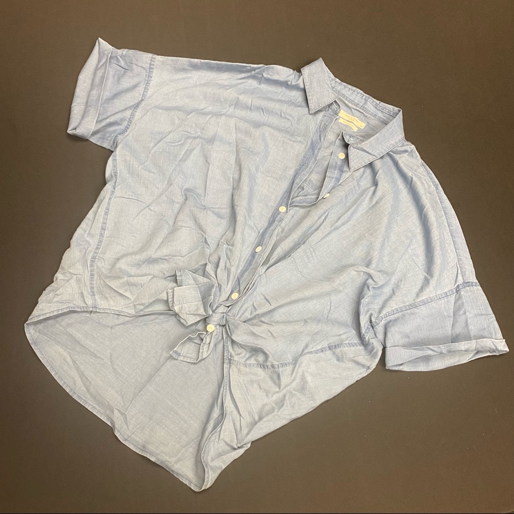 Short Sleeve Button Down Tie Front Blouse